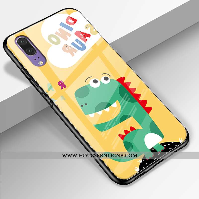 Coque Huawei P20 Protection Verre Simple Cuir Véritable Étui Charmant Europe Verte