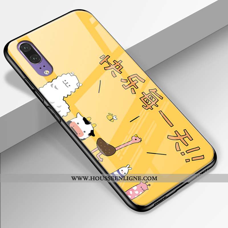 Coque Huawei P20 Protection Verre Simple Cuir Véritable Étui Charmant Europe Verte