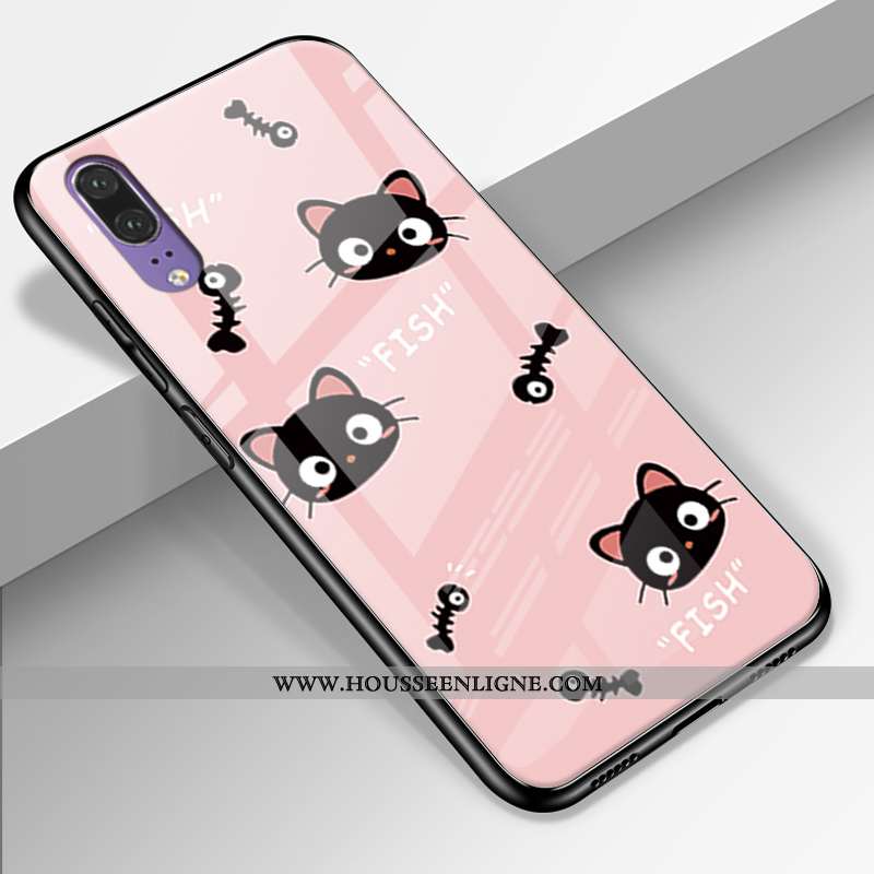 Coque Huawei P20 Protection Verre Simple Cuir Véritable Étui Charmant Europe Verte