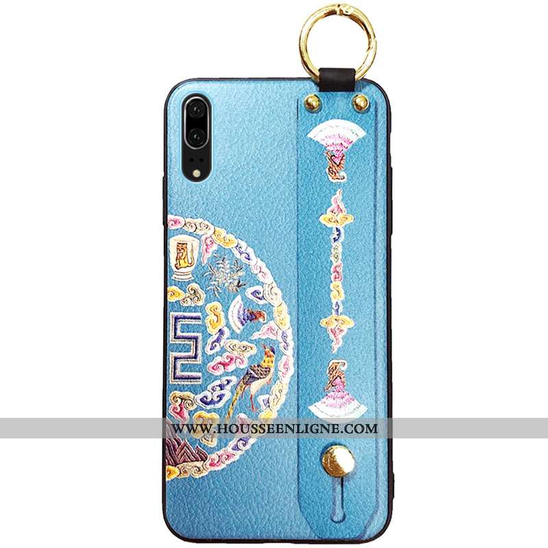 Coque Huawei P20 Silicone Protection Longue Ornements Suspendus Cuir Bleu