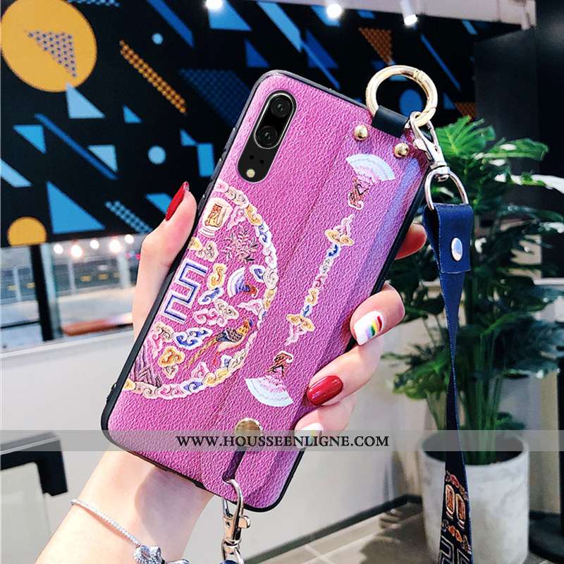 Coque Huawei P20 Silicone Protection Longue Ornements Suspendus Cuir Bleu