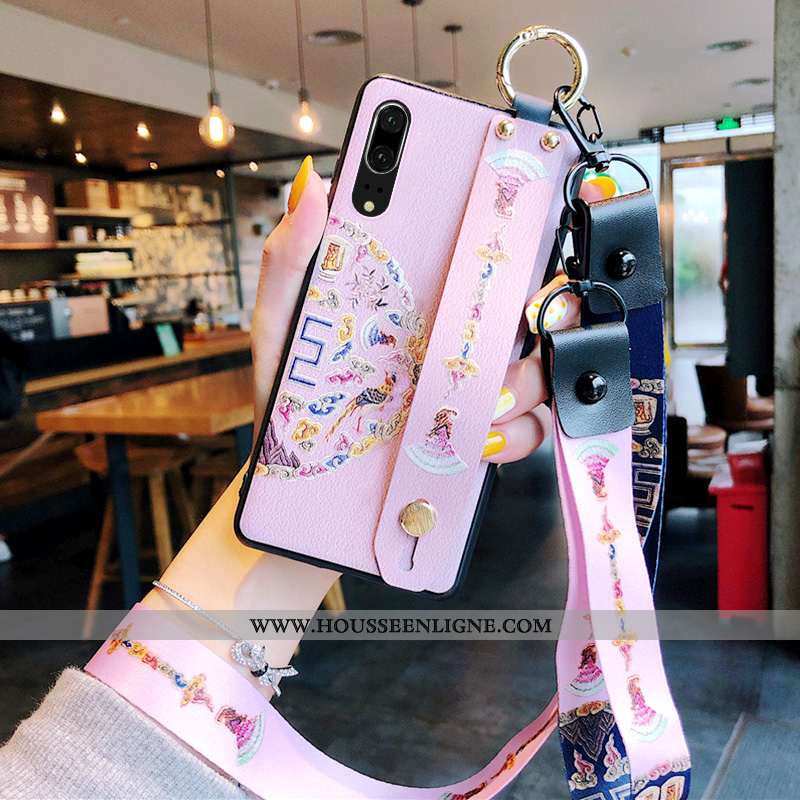 Coque Huawei P20 Silicone Protection Longue Ornements Suspendus Cuir Bleu
