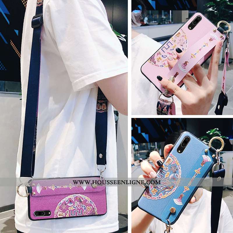 Coque Huawei P20 Silicone Protection Longue Ornements Suspendus Cuir Bleu
