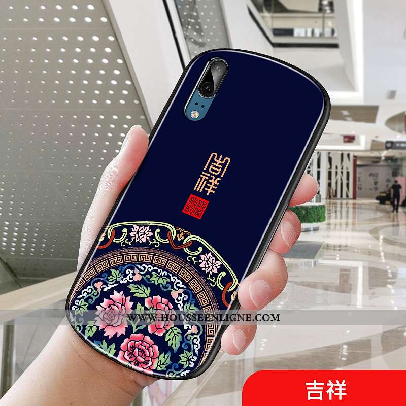Coque Huawei P20 Vintage Tendance Téléphone Portable Amoureux Bleu Marin Palais Bleu Foncé