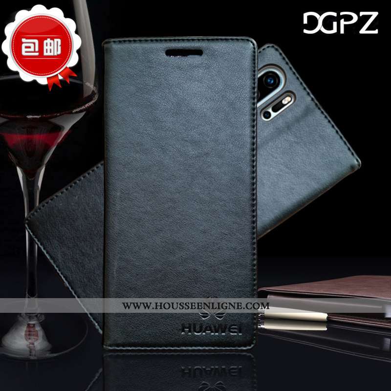 Coque Huawei P30 Cuir Protection Véritable Bleu Marin Rouge Étui Antidérapant Bleu Foncé