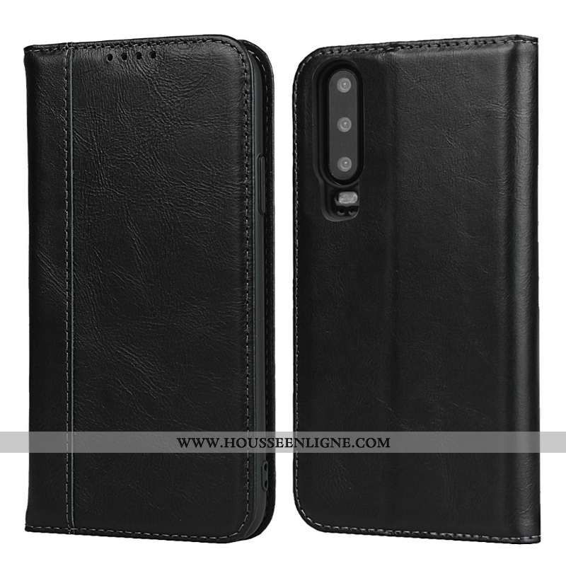 Coque Huawei P30 Cuir Véritable Protection Incassable Étui Téléphone Portable Housse Luxe Rouge