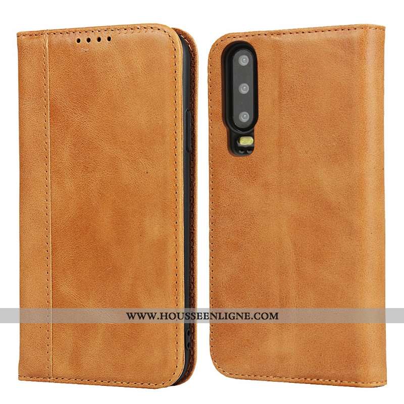 Coque Huawei P30 Cuir Véritable Protection Incassable Étui Téléphone Portable Housse Luxe Rouge