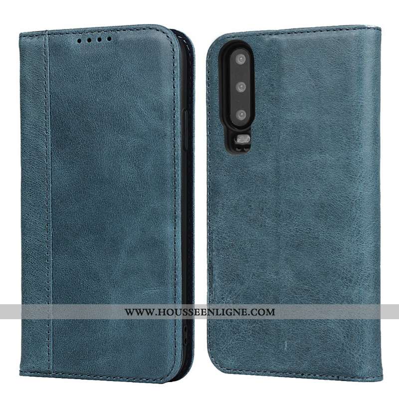 Coque Huawei P30 Cuir Véritable Protection Incassable Étui Téléphone Portable Housse Luxe Rouge