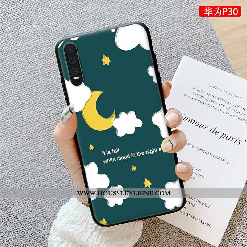 Coque Huawei P30 Dessin Animé Charmant Dimensionnel Téléphone Portable Luxe Vert Simple Verte