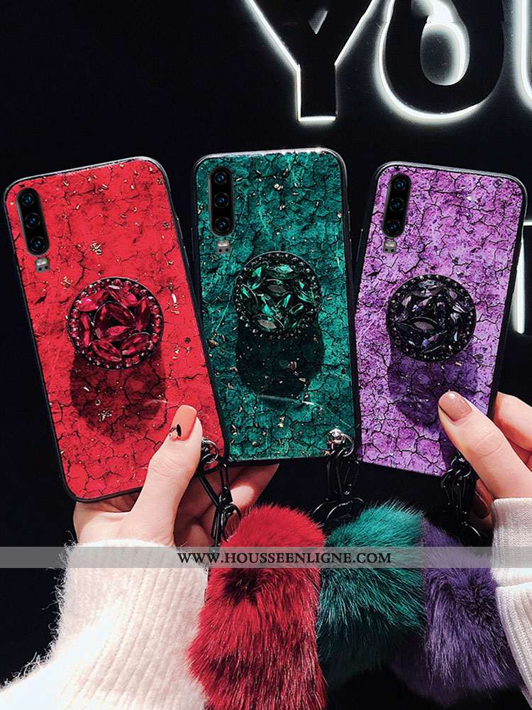 Coque Huawei P30 Fluide Doux Silicone Étui Rouge Incassable Tendance Ornements Suspendus