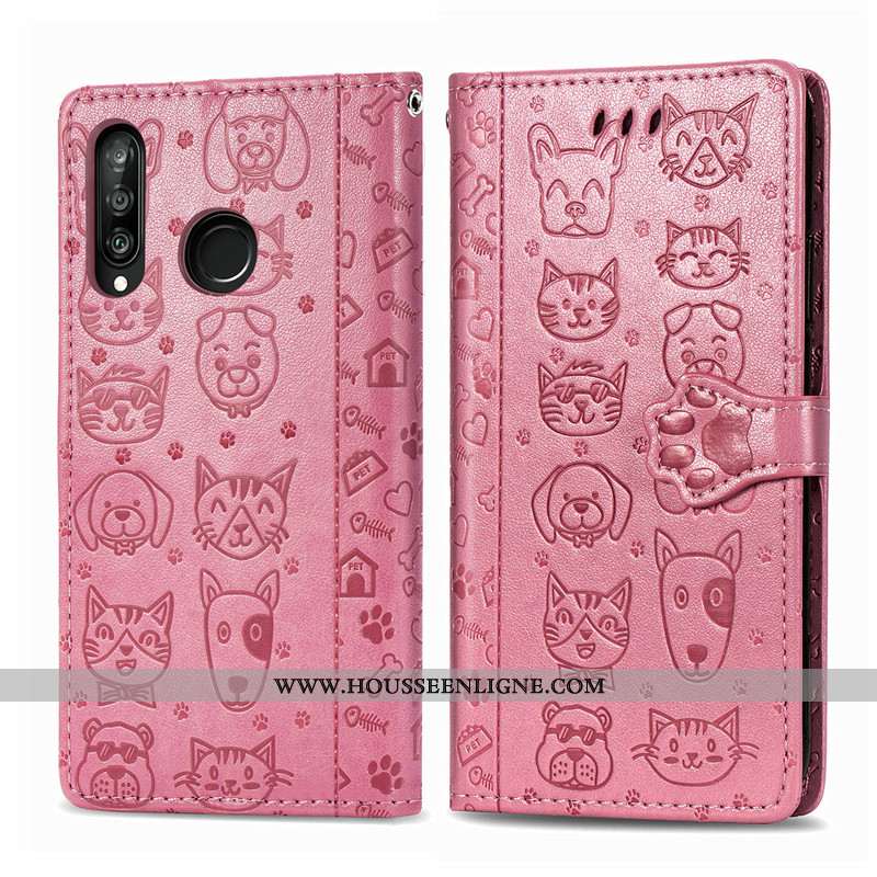 Coque Huawei P30 Lite Dessin Animé Charmant Chiens Housse Cuir Ornements Suspendus Violet