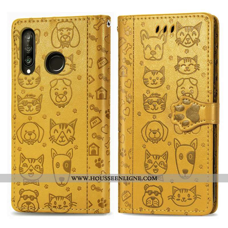 Coque Huawei P30 Lite Dessin Animé Charmant Chiens Housse Cuir Ornements Suspendus Violet