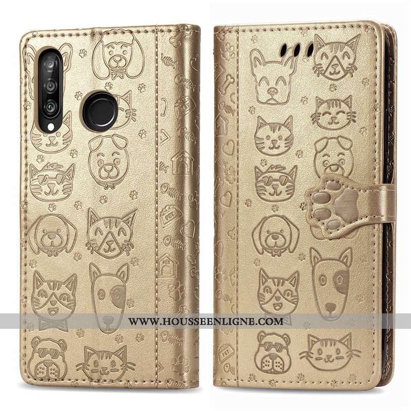 Coque Huawei P30 Lite Dessin Animé Charmant Chiens Housse Cuir Ornements Suspendus Violet