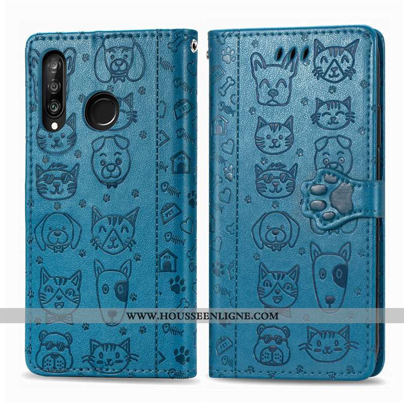 Coque Huawei P30 Lite Dessin Animé Charmant Chiens Housse Cuir Ornements Suspendus Violet
