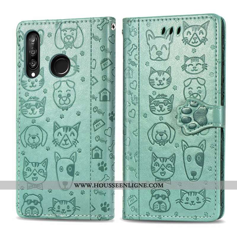 Coque Huawei P30 Lite Dessin Animé Charmant Chiens Housse Cuir Ornements Suspendus Violet