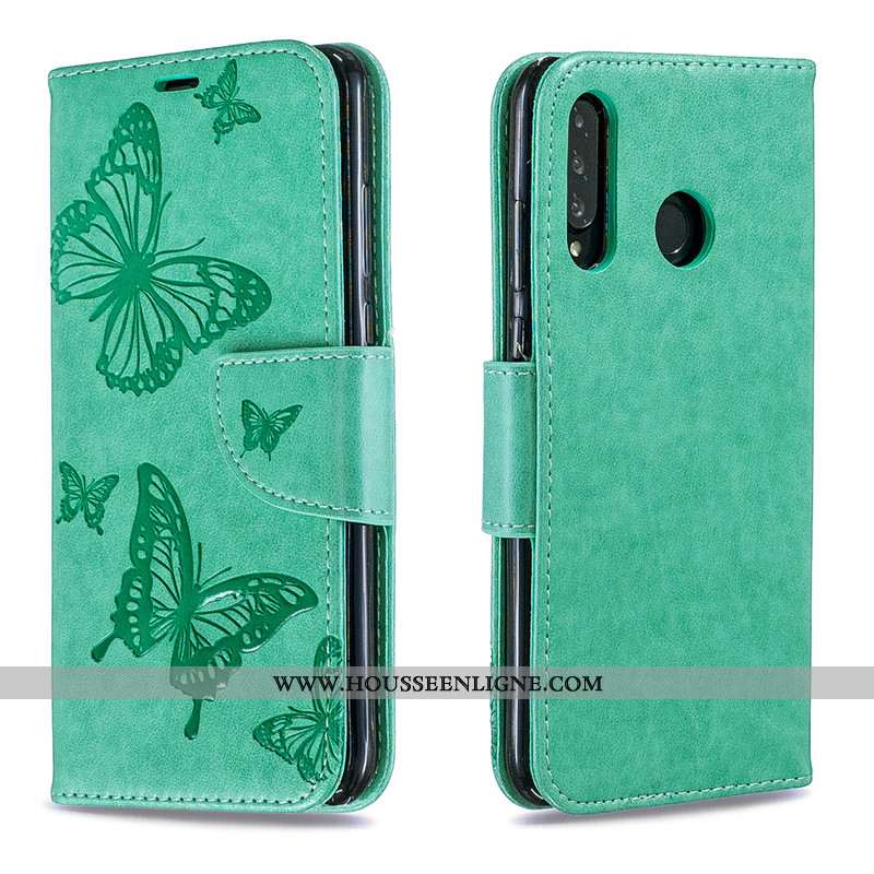 Coque Huawei P30 Lite Gaufrage Cuir Couleur Unie Rouge Protection Ornements Suspendus Rose