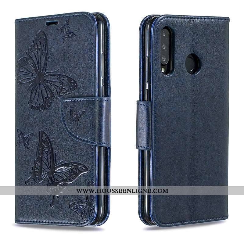 Coque Huawei P30 Lite Gaufrage Cuir Couleur Unie Rouge Protection Ornements Suspendus Rose