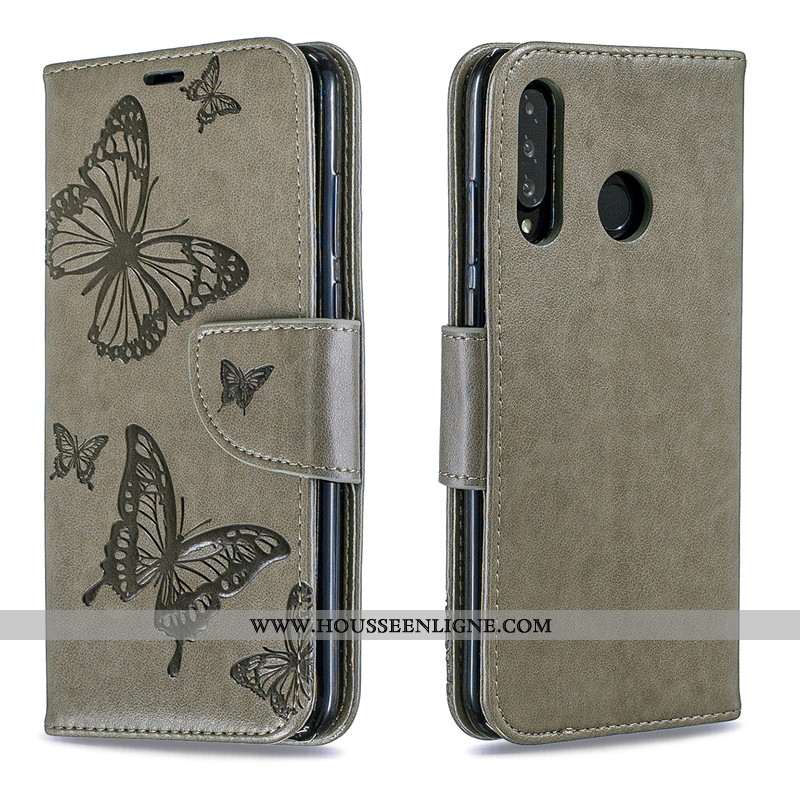 Coque Huawei P30 Lite Gaufrage Cuir Couleur Unie Rouge Protection Ornements Suspendus Rose