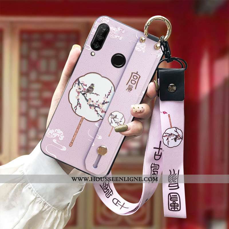 Coque Huawei P30 Lite Gaufrage Fluide Doux Protection Ornements Suspendus Rose Silicone