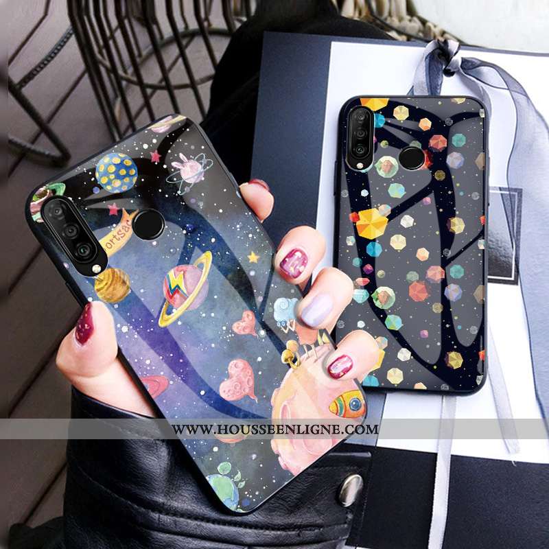 Coque Huawei P30 Lite Protection Verre Violet Ciel Étoilé Personnalité Dessin Animé Incassable