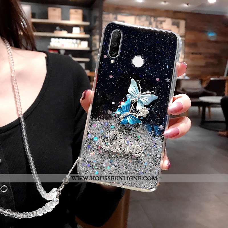 Coque Huawei P30 Lite Silicone Mode Tout Compris Nouveau Étui Personnalité Fluide Doux Bleu