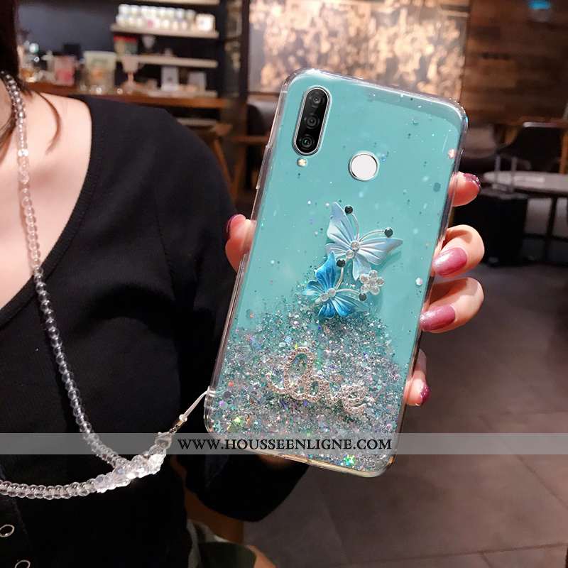 Coque Huawei P30 Lite Silicone Mode Tout Compris Nouveau Étui Personnalité Fluide Doux Bleu