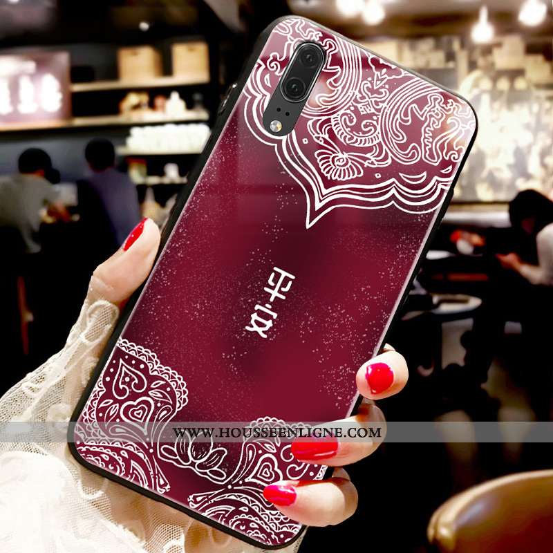 Coque Huawei P30 Lite Tendance Fluide Doux Téléphone Portable Totem Amoureux Vent Protection Bordeau