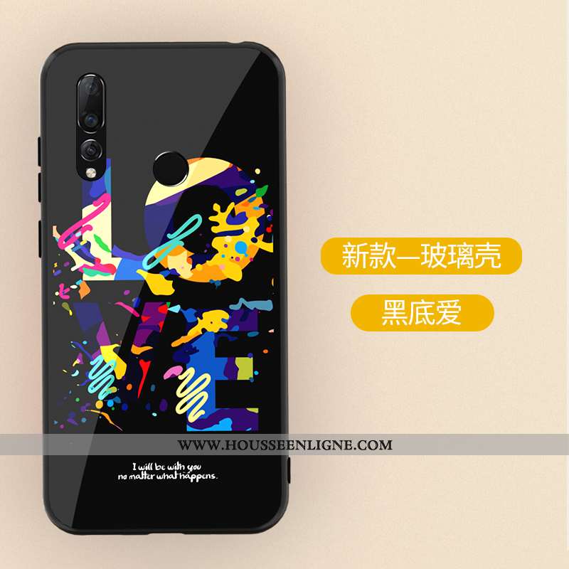 Coque Huawei P30 Lite Xl Dessin Animé Tendance Verre Peinture Délavé En Daim Incassable Violet