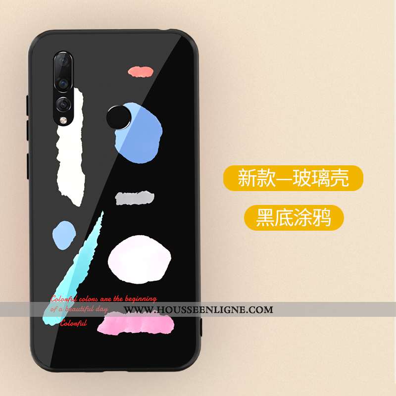 Coque Huawei P30 Lite Xl Dessin Animé Tendance Verre Peinture Délavé En Daim Incassable Violet