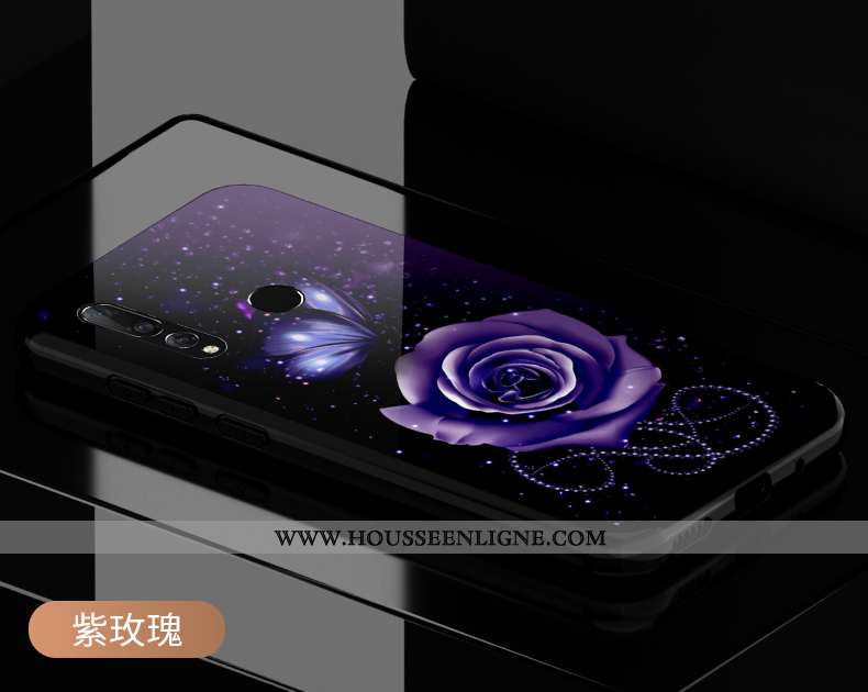Coque Huawei P30 Lite Xl Dessin Animé Tendance Verre Peinture Délavé En Daim Incassable Violet