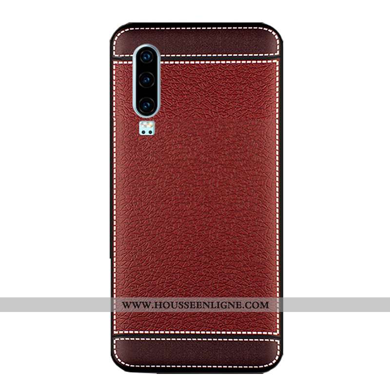 Coque Huawei P30 Modèle Fleurie Fluide Doux Protection Délavé En Daim Cuir Membrane Silicone Marron