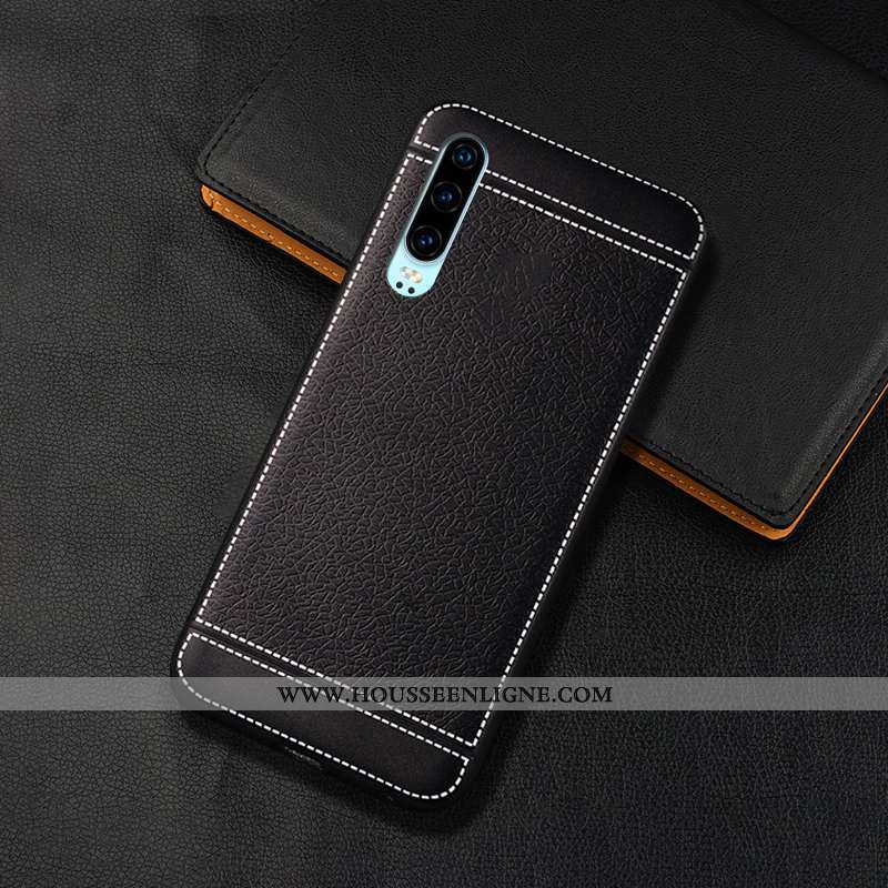 Coque Huawei P30 Modèle Fleurie Fluide Doux Protection Délavé En Daim Cuir Membrane Silicone Marron