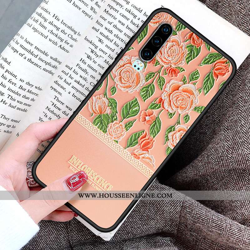 Coque Huawei P30 Personnalité Créatif Protection Fleur Peinture Silicone Rose