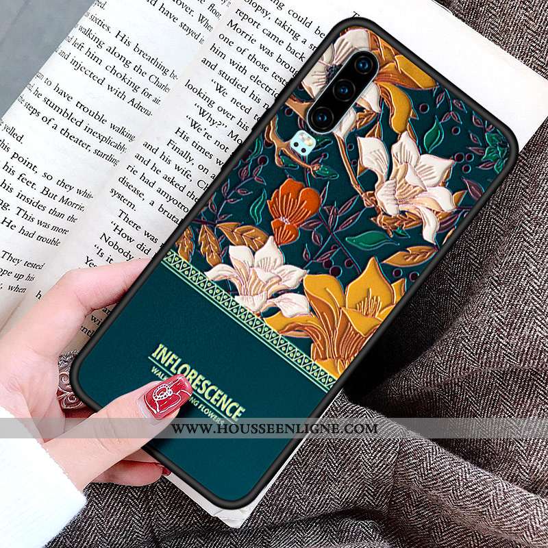 Coque Huawei P30 Personnalité Créatif Protection Fleur Peinture Silicone Rose