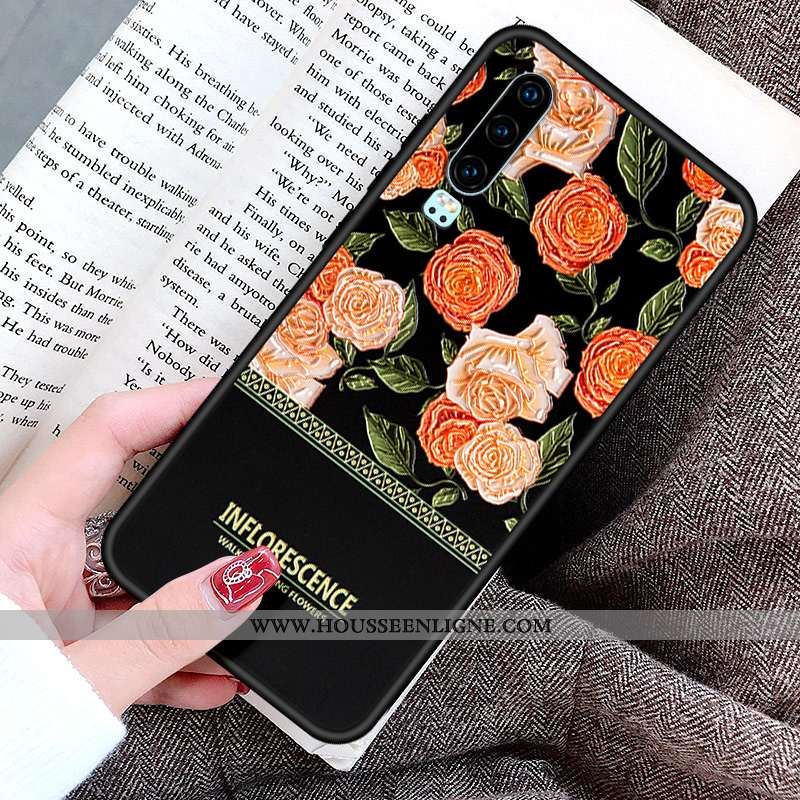 Coque Huawei P30 Personnalité Créatif Protection Fleur Peinture Silicone Rose