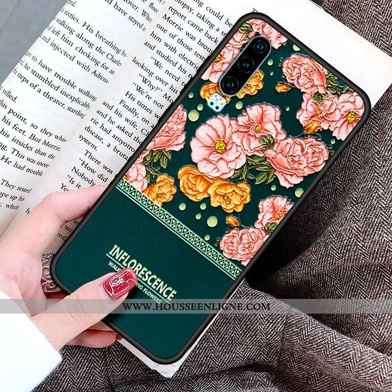 Coque Huawei P30 Personnalité Créatif Protection Fleur Peinture Silicone Rose