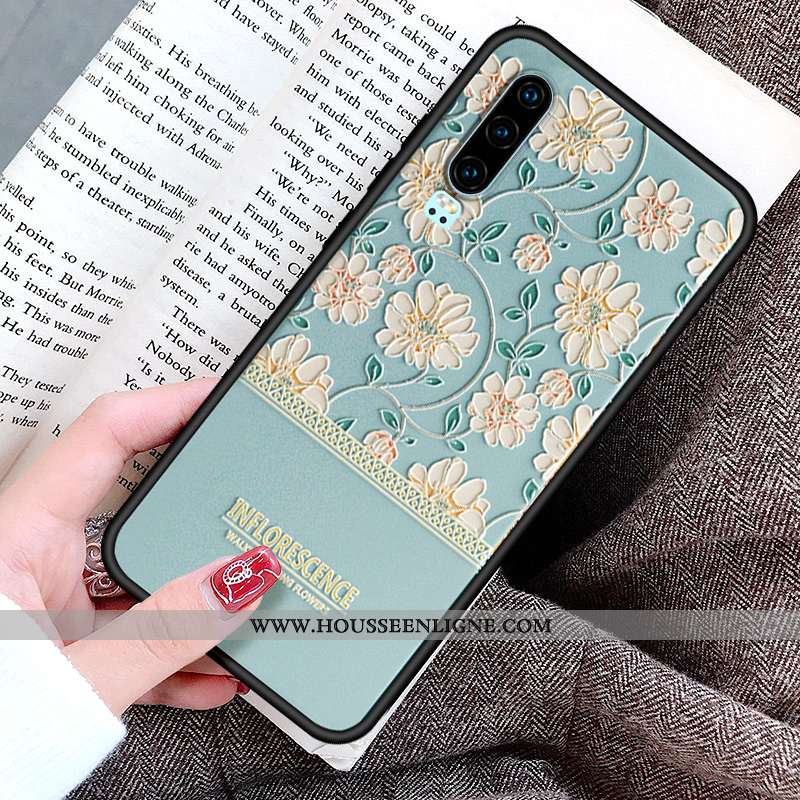 Coque Huawei P30 Personnalité Créatif Protection Fleur Peinture Silicone Rose