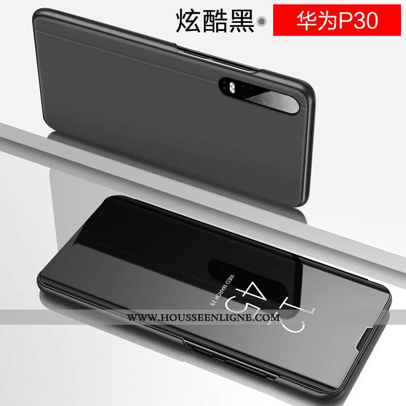 Coque Huawei P30 Personnalité Cuir Téléphone Portable Étui Verre Miroir Protection Violet