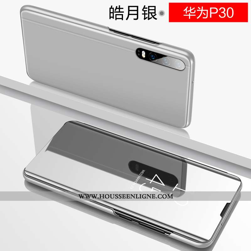 Coque Huawei P30 Personnalité Cuir Téléphone Portable Étui Verre Miroir Protection Violet