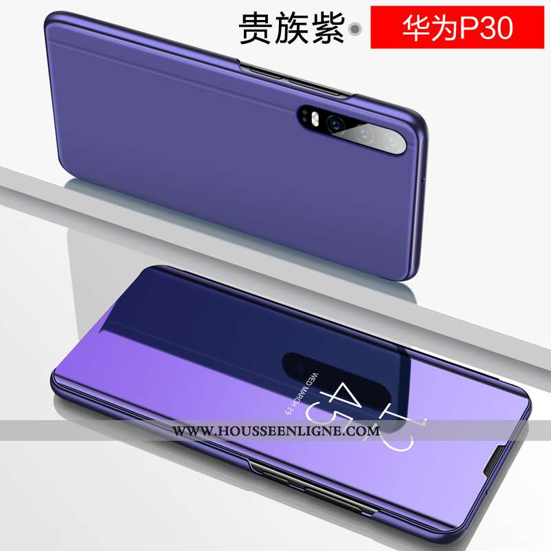 Coque Huawei P30 Personnalité Cuir Téléphone Portable Étui Verre Miroir Protection Violet