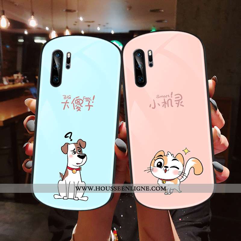 Coque Huawei P30 Pro Charmant Verre Téléphone Portable Rond Bleu Amoureux