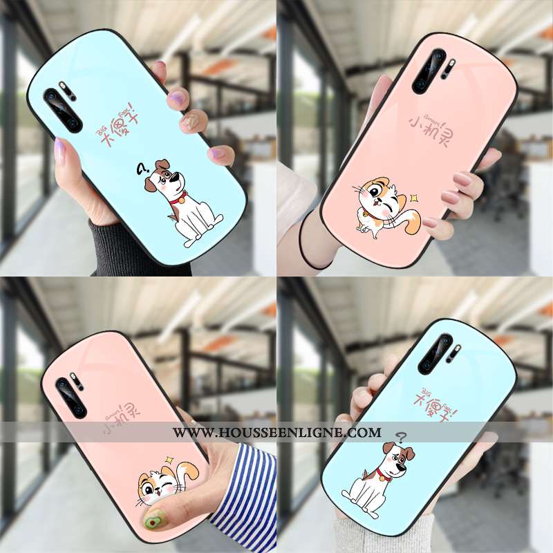 Coque Huawei P30 Pro Charmant Verre Téléphone Portable Rond Bleu Amoureux