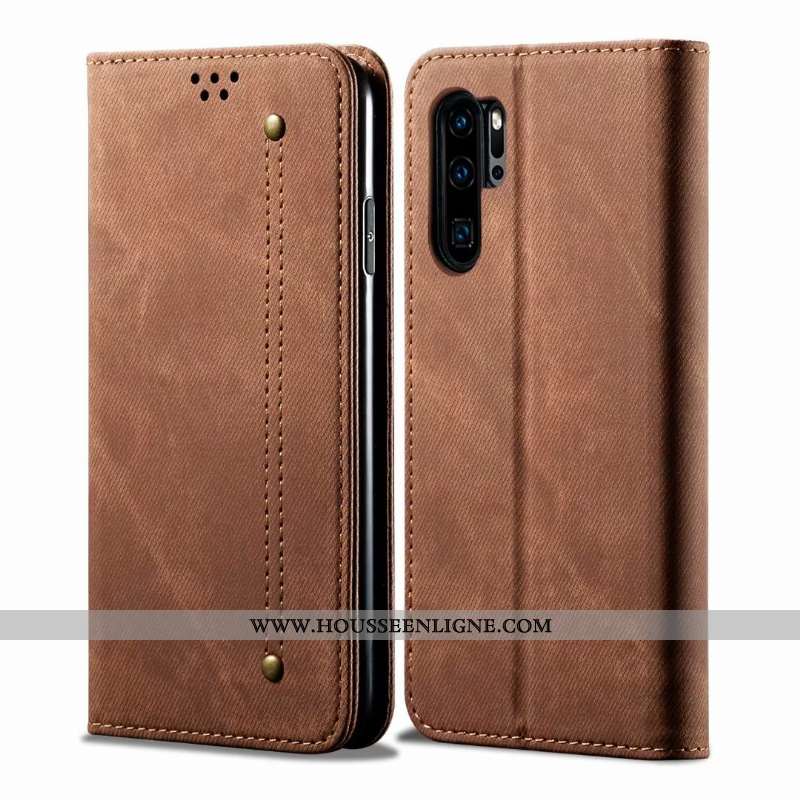 Coque Huawei P30 Pro Cuir Protection Incassable Business Téléphone Portable Étui Clamshell Marron