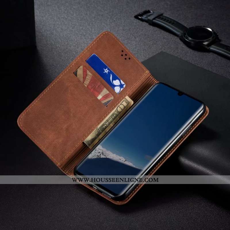 Coque Huawei P30 Pro Cuir Protection Incassable Business Téléphone Portable Étui Clamshell Marron