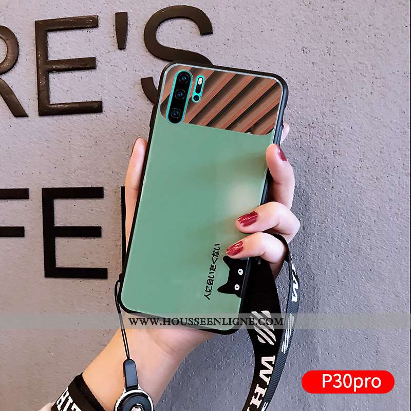 Coque Huawei P30 Pro Silicone Verre Miroir Charmant Fluide Doux Dessin Animé Amoureux Verte