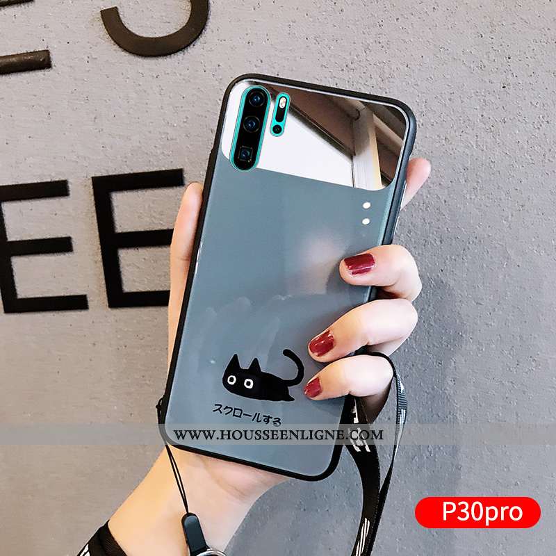 Coque Huawei P30 Pro Silicone Verre Miroir Charmant Fluide Doux Dessin Animé Amoureux Verte
