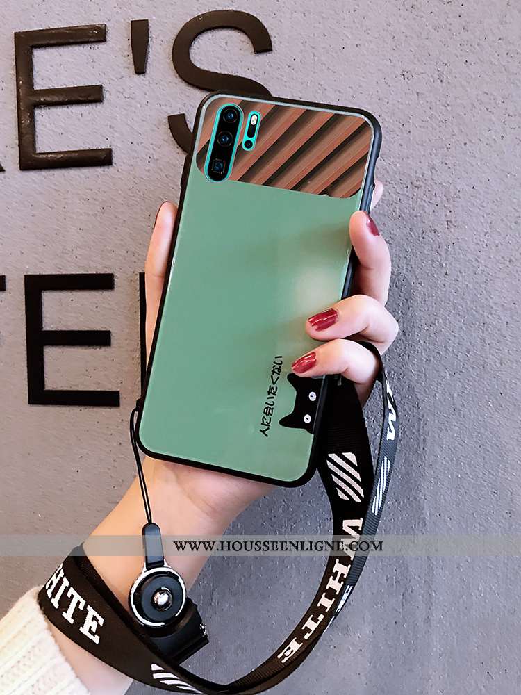 Coque Huawei P30 Pro Silicone Verre Miroir Charmant Fluide Doux Dessin Animé Amoureux Verte