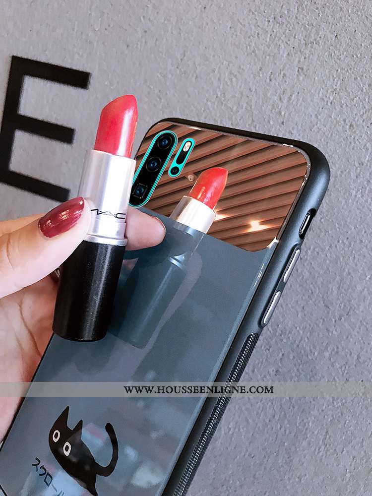 Coque Huawei P30 Pro Silicone Verre Miroir Charmant Fluide Doux Dessin Animé Amoureux Verte