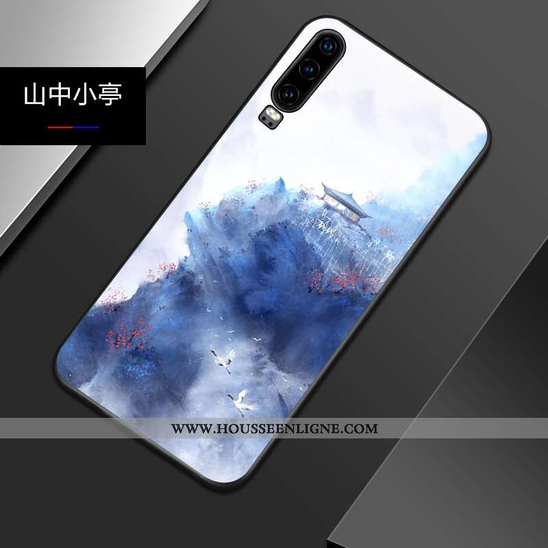 Coque Huawei P30 Protection Délavé En Daim Bleu Gaufrage Tout Compris Créatif