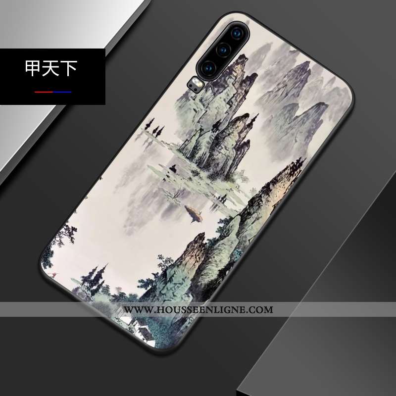 Coque Huawei P30 Protection Délavé En Daim Bleu Gaufrage Tout Compris Créatif